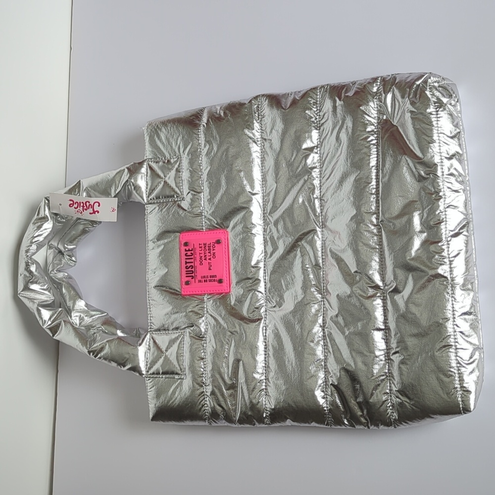 Justice silver puffer bag new with tag